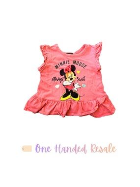 💝 Disney Minnie Mouse Coral Pink Toddler Always Sweet Ruffled Shirt Top 2T